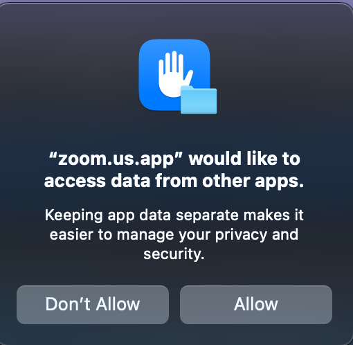 Zoom would like to access data from other apps